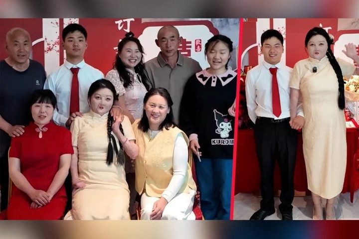 Vợ chồng Dai chụp ảnh cùng các thành viên trong gia đình. (Ảnh: Weibo)