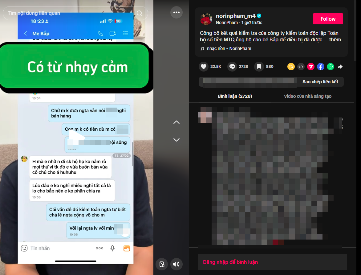 Rò rỉ tin nhắn Phạm Thoại liên tục yêu cầu mẹ Bắp sao kê thái độ chị Thu Hòa gây sốc
