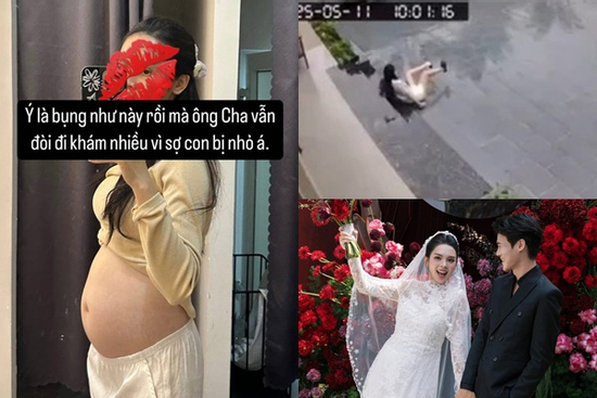 Quỳnh Lương gây thót tim với clip ngã đau điếng khi bầu to 6 tháng