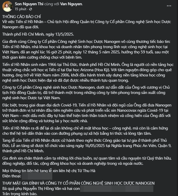 CEO Hồ Nhân qua đời mẹ vợ chia sẻ loạt thông tin quý giá liên quan đến con rể