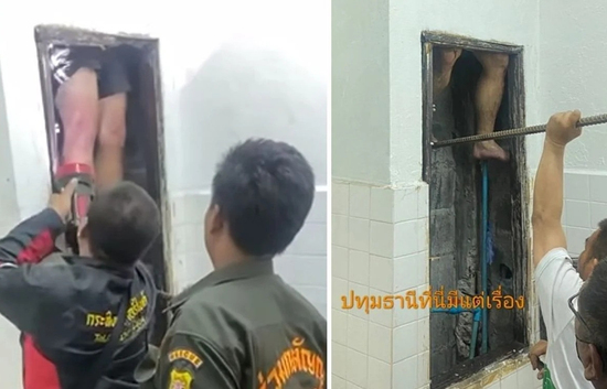 Tên trộm chạy trốn khỏi cảnh sát, bị kẹt cứng ở nơi không ngờ