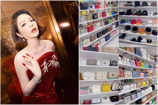 'Sốc nặng' căn phòng phủ kín 400 chiếc túi hiệu như ngoài store của Lý Nhã Kỳ