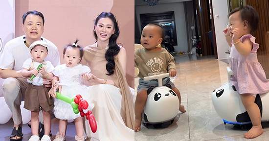 Cặp song sinh nhà Phương Oanh - Shark Bình hiếu động, hé lộ không gian ngôi biệt thự rộng rãi