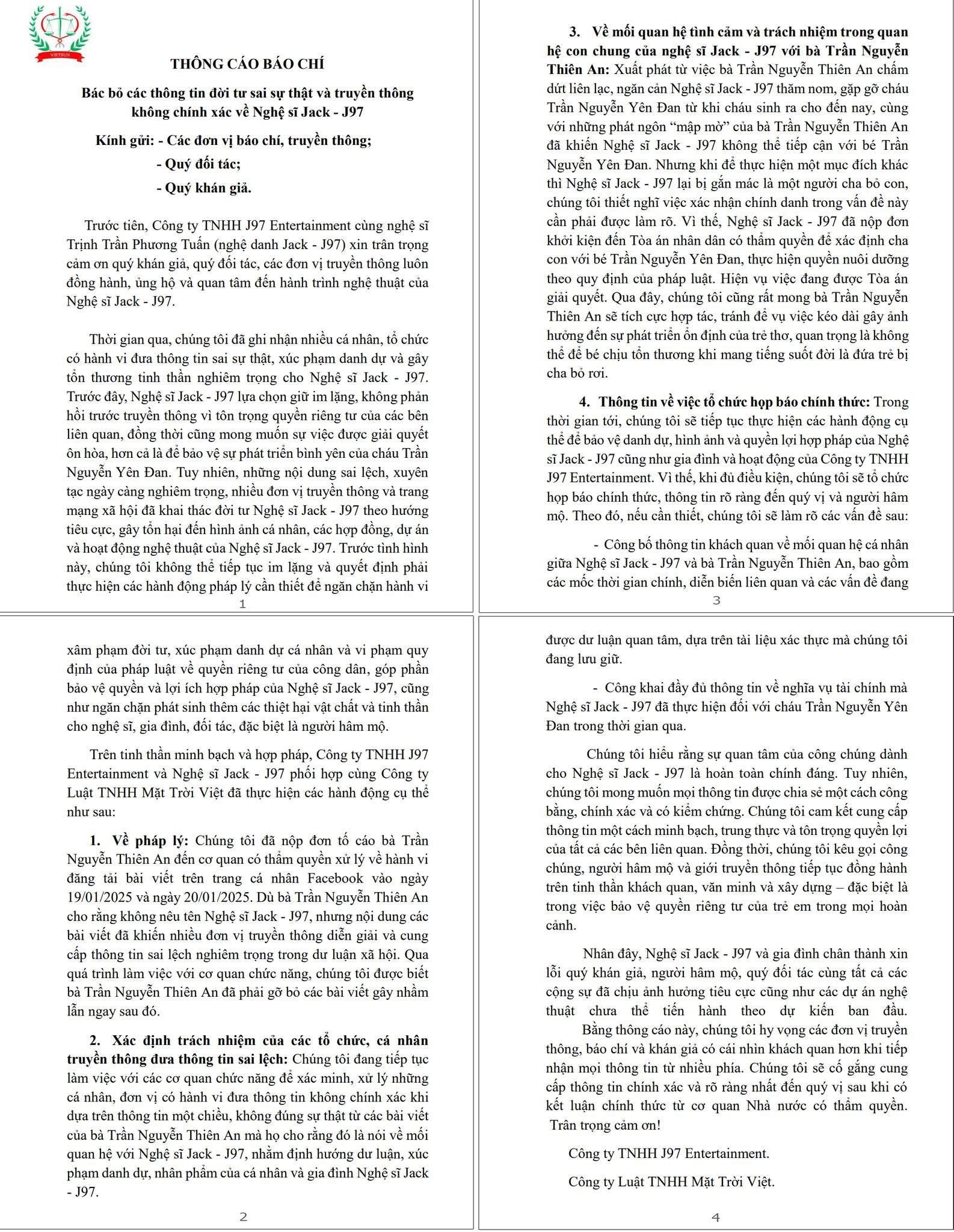 Jack kiện Thiên An muốn được quyền nuôi con gái