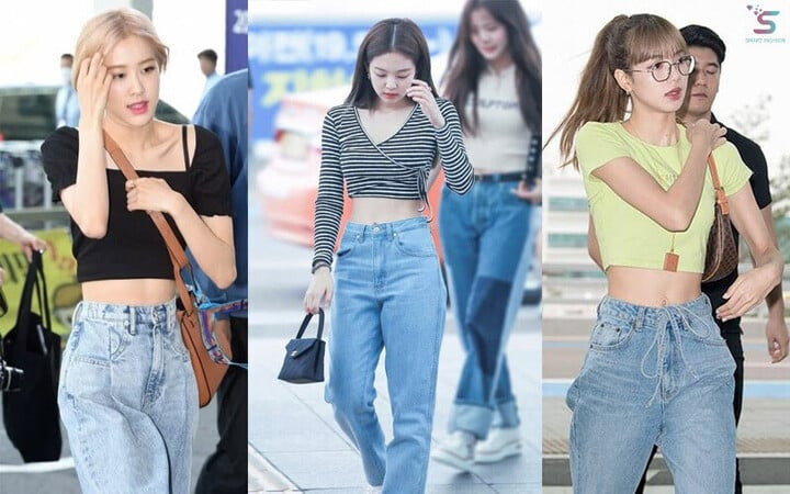 Áo crop top mặc với quần gì, váy gì hợp? Áo crop top kết hợp cùng quần jean cạp cao giúp bạn khoe eo mà không bị phản cảm, đồng thời tạo hiệu ứng chân dài hơn. (Ảnh: Recipes)