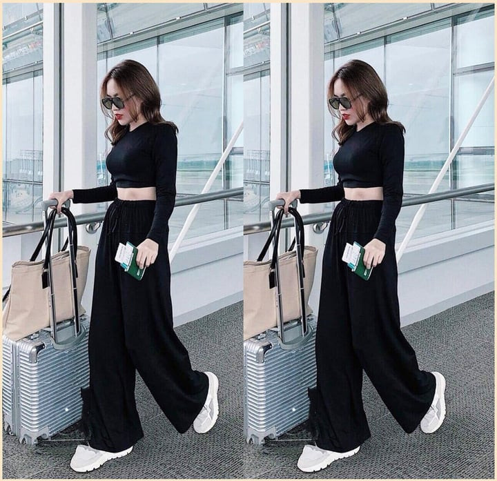 Áo crop top mặc với quần gì, váy gì hợp? Áo croptop phối cùng quần ống rộng được nhiều chị em lựa chọn. (Ảnh: Sydnestyle)