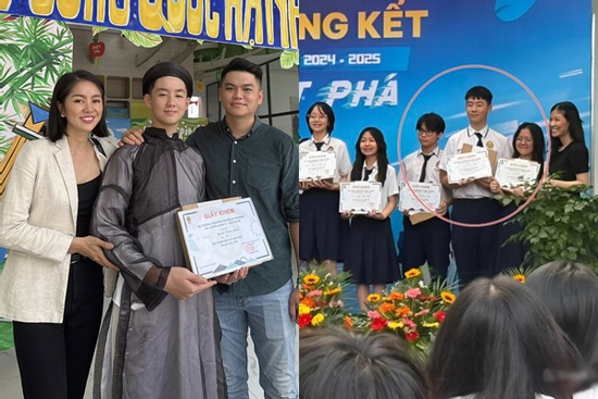 Con trai Lê Phương gây choáng với chiều cao 1m80 vượt trội bạn bè ở lễ tổng kết