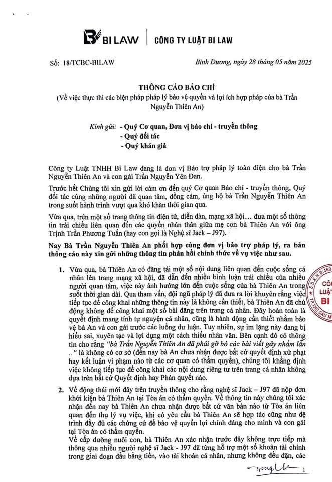 Thiên An phản pháo Jack không xét nghiệm ADN đã ngừng đưa tiền chu cấp