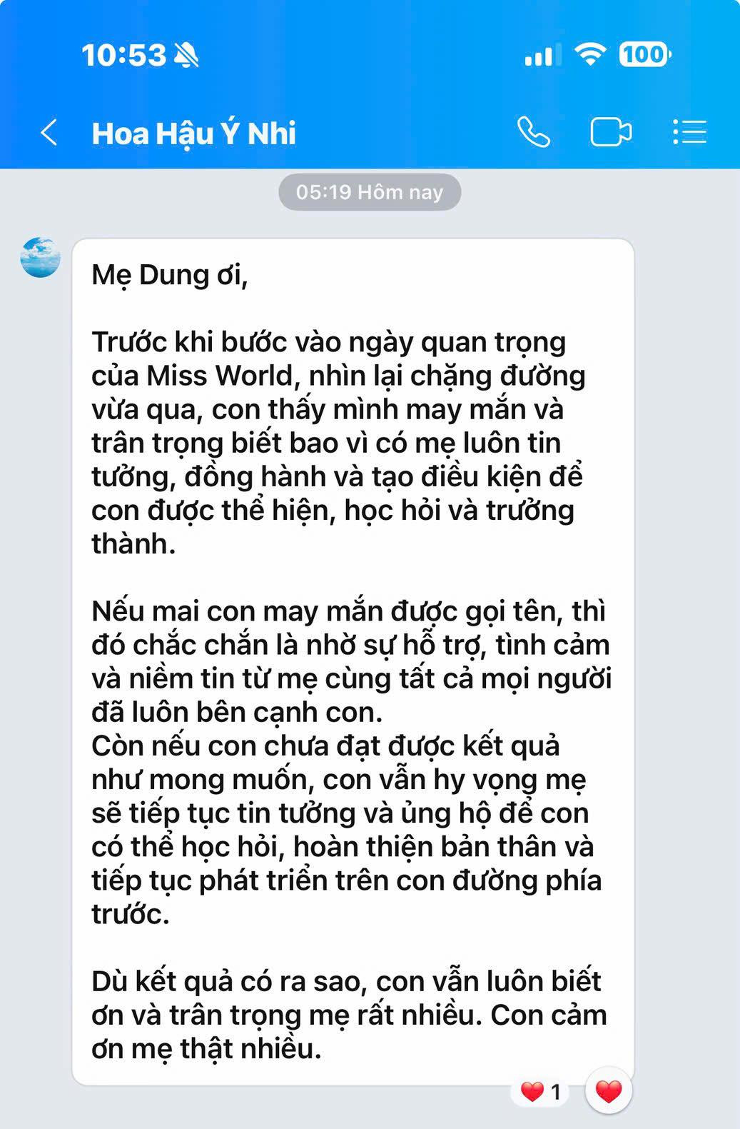 Chung kết Miss World: Hoa hậu Ý Nhi lộ diện trước giờ G, hé lộ tâm thư khiến khán giả lo lắng 50246050830462150021947636870910161700610127n1