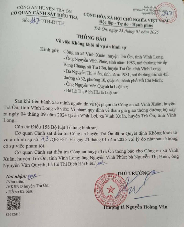 Quyết định không khởi tố vụ án hình sự trong vụ TNGT khiến em T. tử vong. Lý do ban đầu