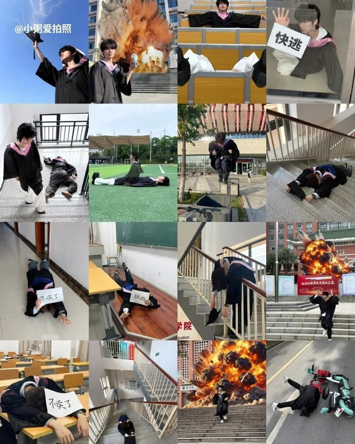 Sinh viên tốt nghiệp ở Trung Quốc sáng tạo hơn khi chụp ảnh kỷ yếu. (Ảnh: Instagram/@radii_media)