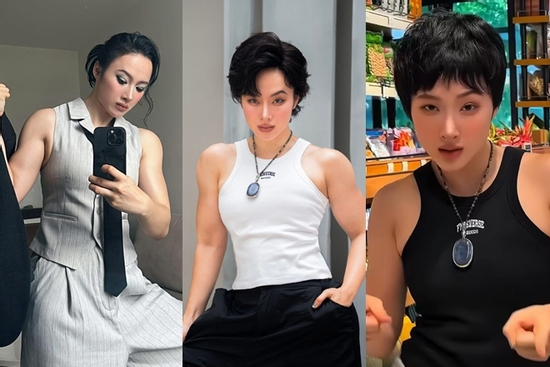 Angela Phương Trinh diện trang phục menswear sau khi 'độ' body săn chắc