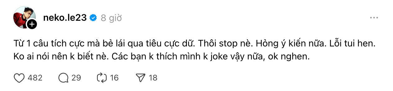 Anh tài Neko Lê bị chỉ trích vì trò đùa với Bùi Công Nam