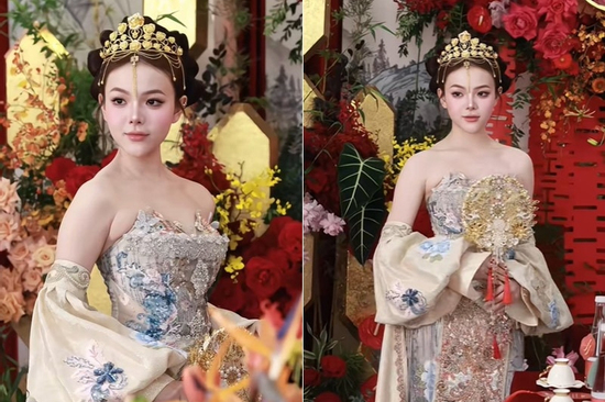 Cô dâu ở TPHCM xinh như búp bê, đầu đội vương miện làm từ 10 cây vàng