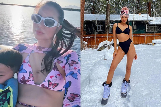 Phạm Hương hiếm hoi khoe body 'mẹ hai con' căng đét ở trời Tây