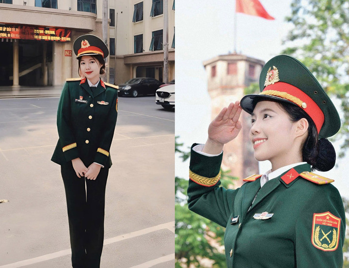 Á hậu Châu Anh đang mang quân hàm Thiếu uý.