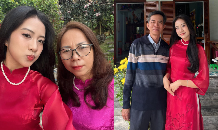 Hà Trúc Linh bên bố mẹ.