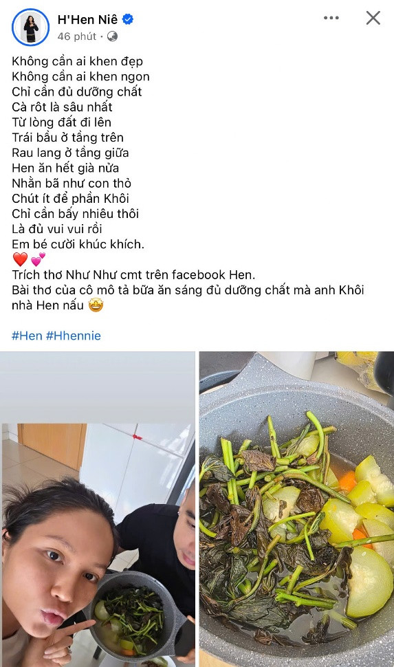 Khoe nồi canh chồng nấu bị chê như nồi cháo heo HHen Niê đáp trả