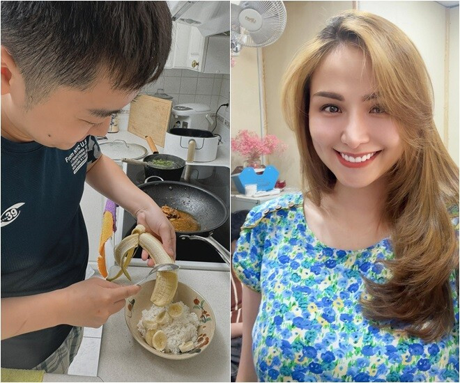 Chồng Việt kiều Canada của Hoa hậu Diễm Hương về Việt Nam đãi vợ ăn cơm với chuối - Ảnh 1.