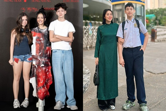 Hai quý tử 13 tuổi có chiều cao khủng vượt mẹ, con diva Hồng Nhung gây choáng!