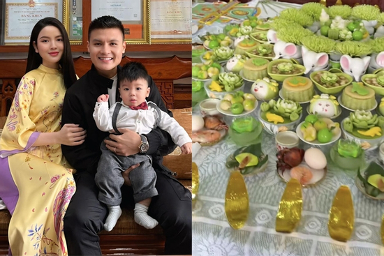 Tiệc sinh nhật 1 tuổi xa hoa của con trai Quang Hải, lóa mắt mâm cúng toàn vàng