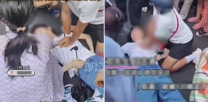 Cô gái ngất xỉu trên đường phố Hành Dương, tỉnh Hồ Nam, Trung Quốc được người qua đường cứu.