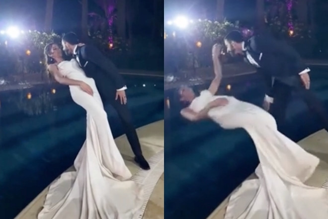 Chú rể bất ngờ buông tay khiến cô dâu rơi tõm xuống hồ, dân mạng phẫn nộ