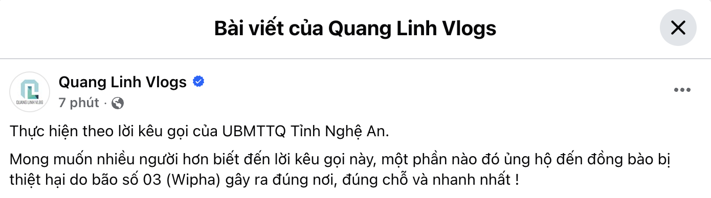 Facebook 2 triệu follow của Quang Linh Vlogs bất ngờ hoạt động trở lại kèm chia sẻ lạ