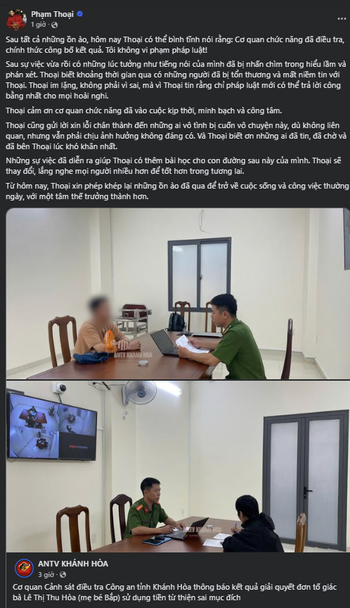 Phạm Thoại xin lỗi sau khi cơ quan chức năng công bố kết quả từ thiện vụ mẹ Bắp