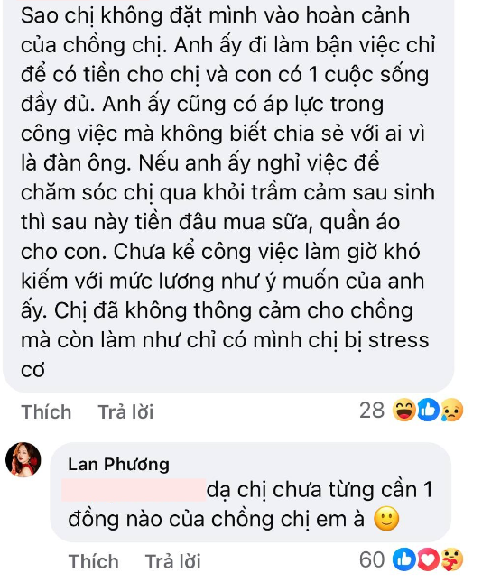 Lan Phương thẳng thắn đáp trả khi dân mạng bênh vực chồng Tây
