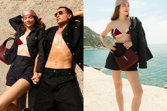 Hồ Ngọc Hà diện bikini lộ chân ngực sexy đọ dáng bên Kim Lý 6 múi nét căng