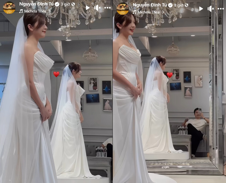 Đình Tú đưa vợ đi thử váy cưới nhan sắc cô dâu khiến ai cũng trầm trồ
