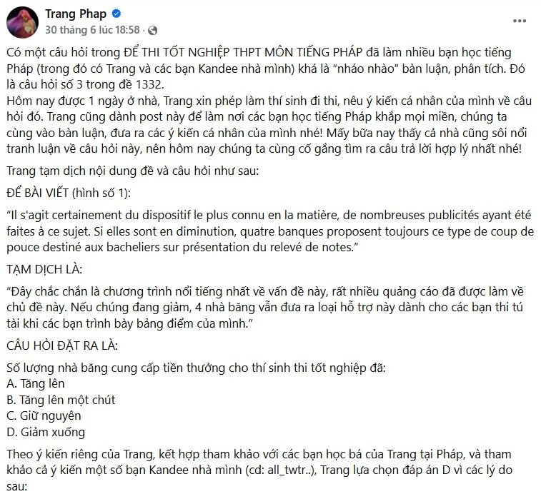 my nhan viet giai de thi tot nghiep thpt tieng phap dung 100 co bo la giao su u40 chua chong lang xe