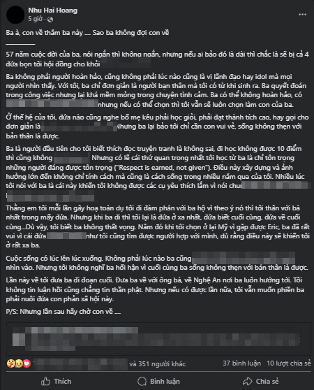 Nghen lòng chia sẻ của con gái ông Hoàng Nam Tiến khi bố đột ngột qua đời