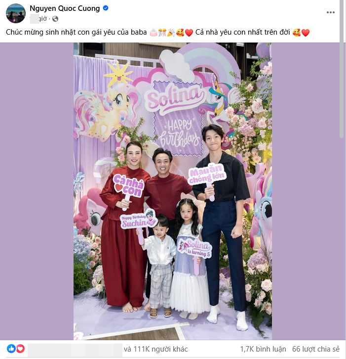 Cường Đô La lọt thỏm trong khung hình mừng sinh nhật ái nữ Suchin