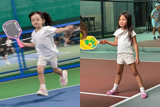 2 ái nữ 5 tuổi nhà Đông Nhi - Hồ Ngọc Hà 'đọ chân dài' trên sân pickleball