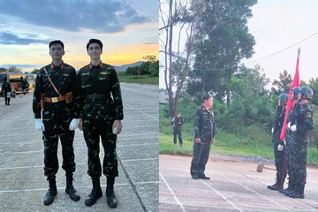 Bình An tung ảnh 'đọ chiều cao' nét căng bên Thượng úy Lê Hoàng Hiệp, dân mạng soi ngay chi tiết lạ!
