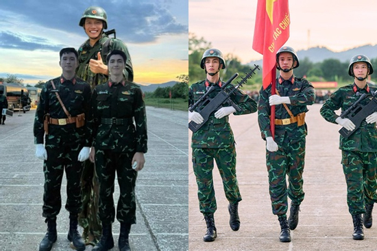 Ca sĩ Anh Tú 'hơn thua' chiều cao với chiến sĩ Lê Hoàng Hiệp và Bình An