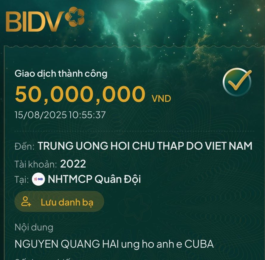 Hé lộ số tiền khủng vợ chồng Quang Hải ủng hộ người dân Cuba