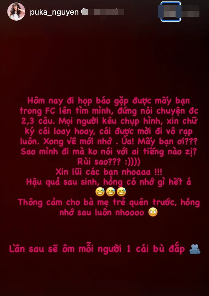 Puka bị đãng trí sau khi sinh con