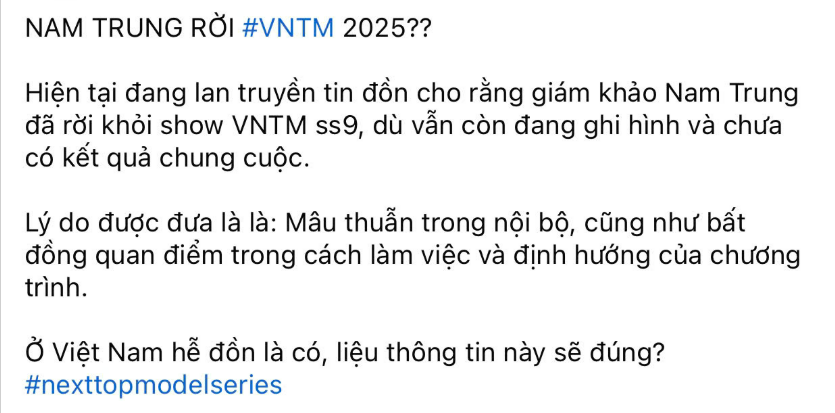 Nam Trung đăng đàn đá xéo nghi vấn rời Vietnams Next Top Model là thật