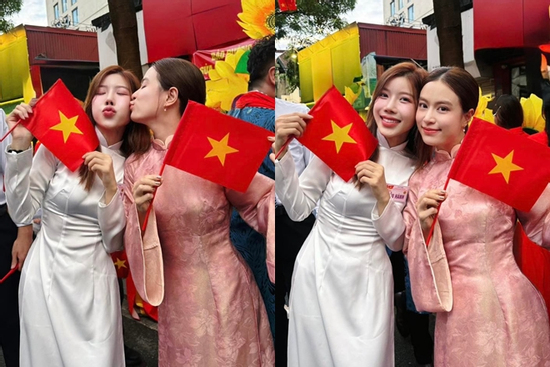 Trang Pháp, Hoàng Thùy Linh diện áo dài, cùng 'đọ' sắc tham gia lễ kỉ niệm A80
