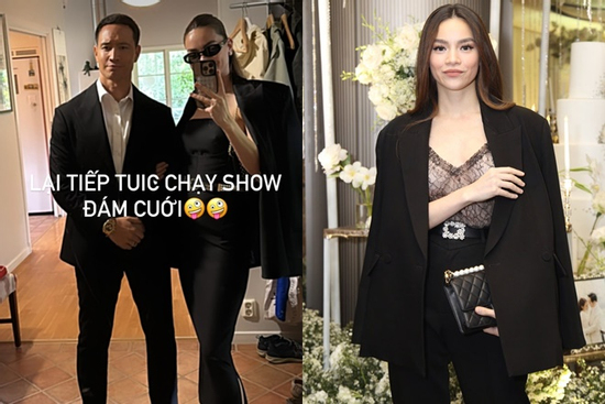 Hồ Ngọc Hà - Kim Lý mặc cả cây đen đi dự đám cưới