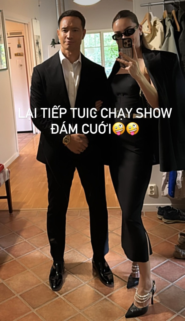 Hồ Ngọc Hà  Kim Lý mặc cả cây đen đi dự đám cưới