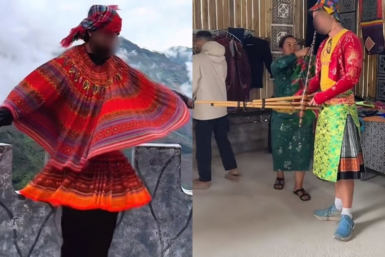 Tranh cãi nam du khách nước ngoài mặc váy đồng bào Mông, quay video giải trí
