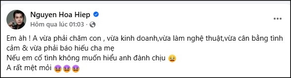 Nam nghệ sĩ Việt thông báo làm bố đơn thân mệt mỏi khi chăm con ở tuổi ngoài 40