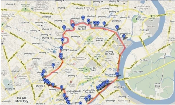 Khu vực thí điểm vùng phát thải thấp tại trung tâm TP.HCM giới hạn bởi 15 cây cầu và 17 tuyến đường. (Nguồn: TTQLGTCC)