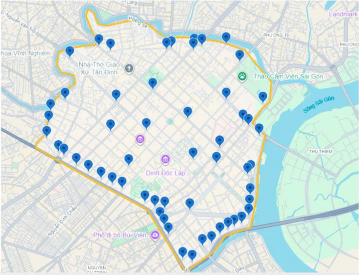 Vị trí lắp đặt 58 camera giám sát tại khu vực trung tâm TP. (Nguồn: TTQLGTCC)