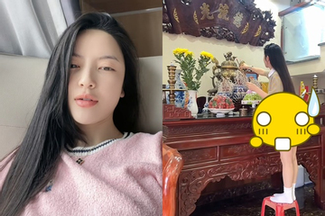 Chu Thanh Huyền bị chỉ trích nặng nề vì trang phục chưa phù hợp đứng trước bàn thờ