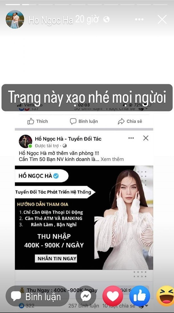 Bị mạo danh bán thuốc giảm cân lừa đảo Hồ Ngọc Hà bức xúc lên tiếng